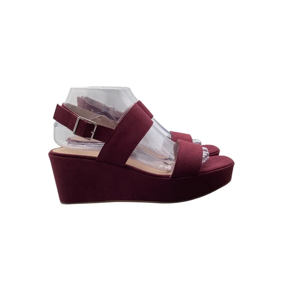 Style & Co Ardenn Port Burgundy Faux Suede Platform Wedge Sandals Womens Size 8